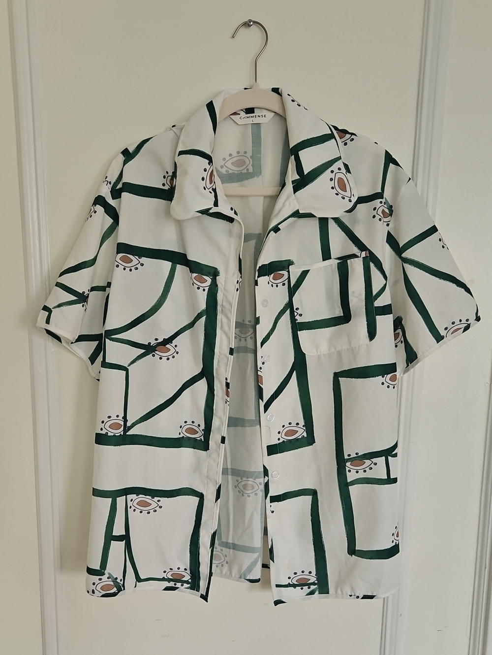 Commense White Shirt with Green Geometric Motifs - Picture 3 of 6